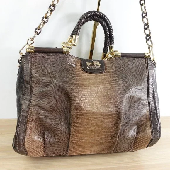 VINTAGE Coach Bag Brown Leather Shoulder Lizard Chain RARE 70TH ANNIVERSARY - Picture 6 of 16
